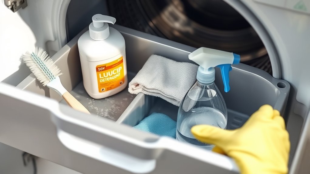 essential cleaning supplies gathered