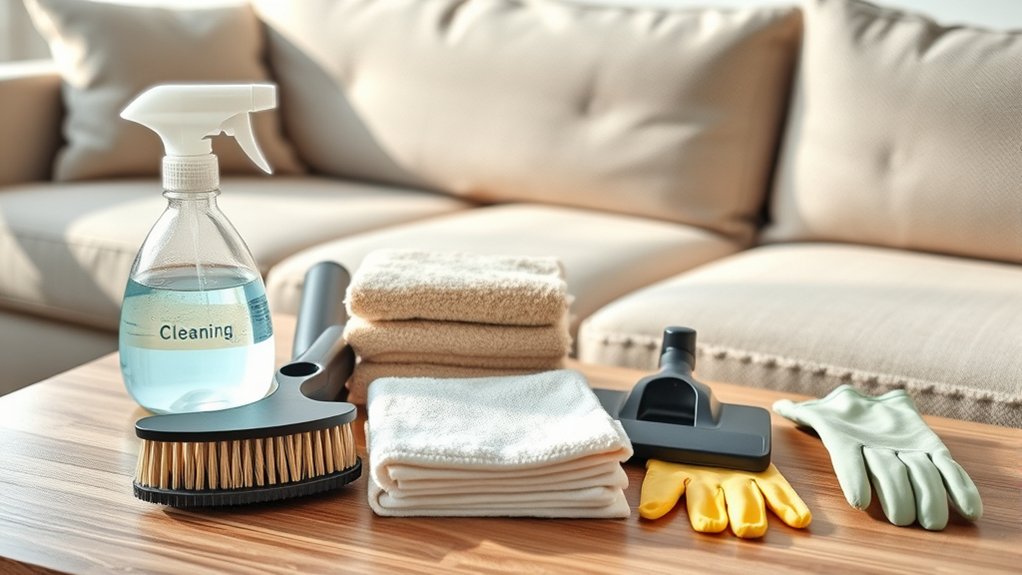 gather cleaning supplies and safety